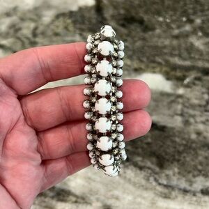 Vintage White Milk Glass bracelet with Clear glass Rhinestone